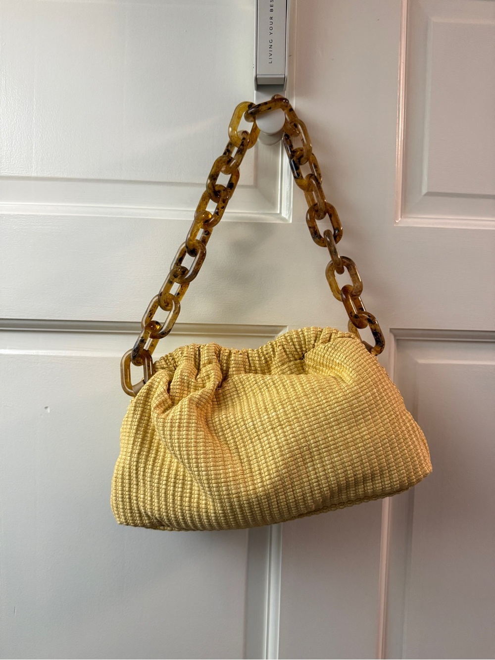 Mansur Gavriel Yellow Textured Shoulder Bag with Tortoiseshell Chain